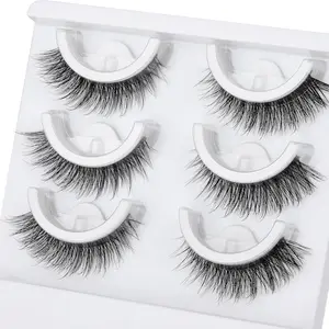 Self Adhesive Eyelashes No Glue Needed Natural Look Lash Extensions Reuseable Lashes Waterproof Lashes with Tweezer 3 Pairs Pack Volumized Natural