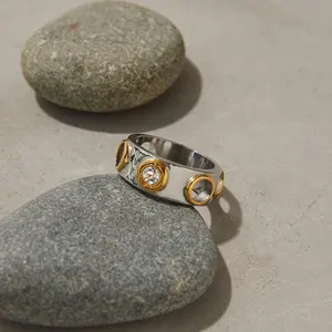 Emma's Heart | Vibrant Mixed-Color Ring - 18K Gold Plated Stainless Steel, Sparkling Zirconia Statement