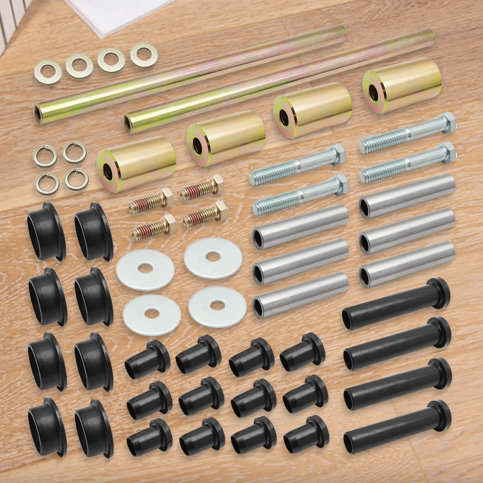 Polyurethane Rear Suspension Bushing Set, OE:5020826, Bolts & Bump Stops Included, Shock-Absorption Wear-Resistant Kit, Precise Fit for Polaris Sportsman 400 450 600 700 Rear Left & Right Shafts, 1 Set, 350.00 X 130.00 X 80.00 Mm, Lock Washers, 5631142/56