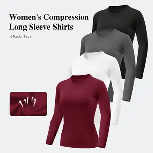 4 Packs Women's Long Sleeve Basic Shirts Crew Neck Slim Fitted Compression Gym Workout Athletic Underscrubs Tops women monica  lewinsky  blouse