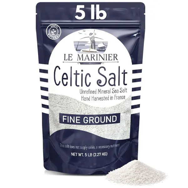 Le Marinier Celtic Salt Organic Fine Ground, 5lb Mineral Rich 100% Natural and Unrefined French Sea Salt Organic. Hand Harvested Mineral Sea Salt, Sal Celtica Organica (5lb Fine Ground)