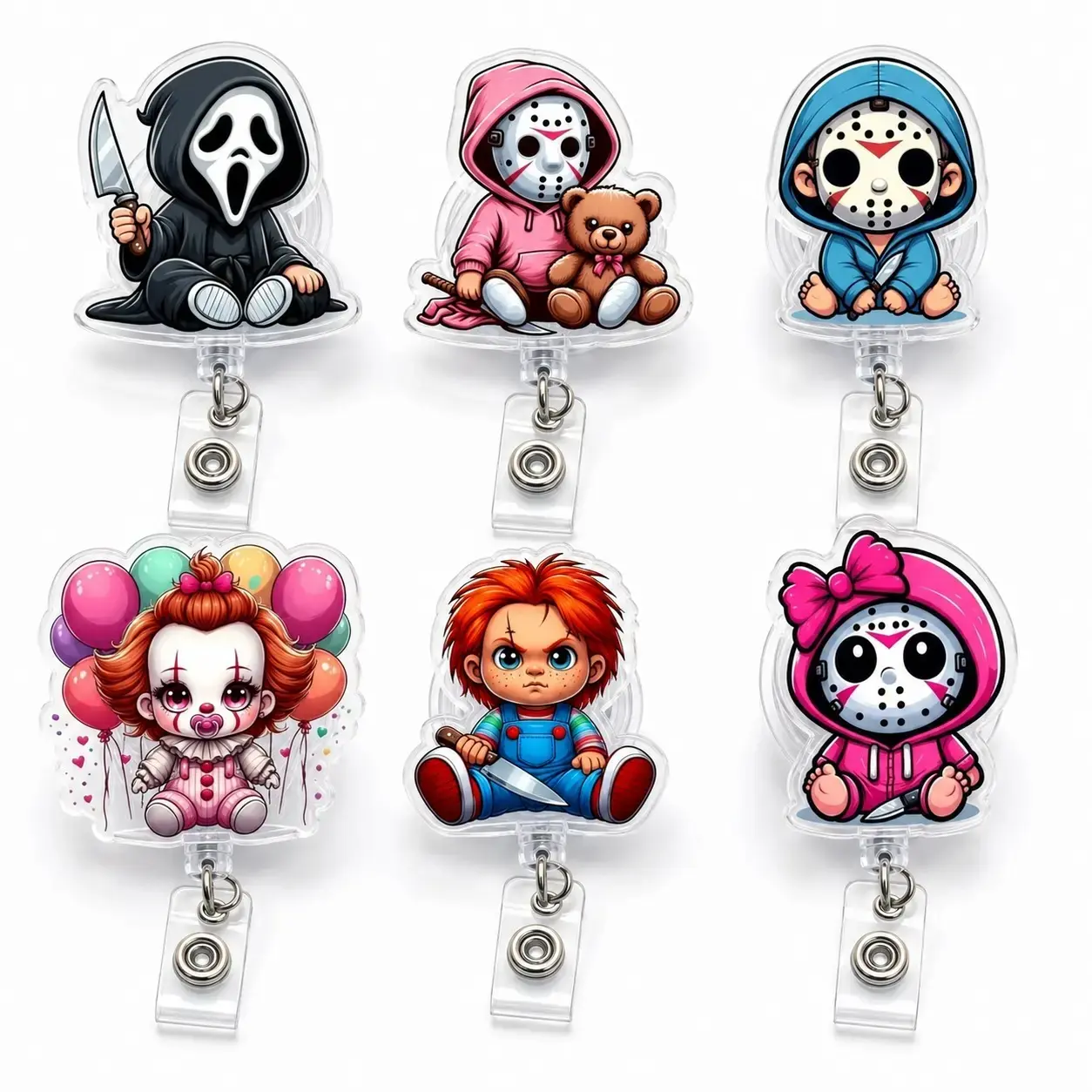 Cute Spooky Character Acrylic Badge Reel, Halloween Movie Character Badge Reel Retractable, Gift For Nurse, Doctor, Teacher, Coworker