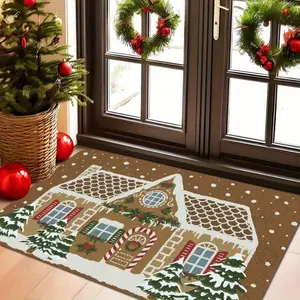 1 Piece Gingerbread House Christmas Tree Print Floor Mat Door Mat Soft Kitchen Floor Mat Living Room Laundry Room Decor Carpet Home Decorative Rug Perfect for Christmas Indoor and Outdoor Home Decor