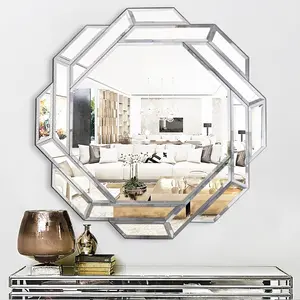 36" Decorative Mirror for Wall Decor, Large Living Room Mirror with Glass Beveled Edge Frame, Octagonal Wall Mirror for Home Office, Bedroom, Bathroom