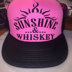 Otto Brand Foam Trucker Hat - Sunshine and Whiskey Hot Pink & Black Design with Glitter Ink & Rhinestones - Comfortable Fit for Casual Wear