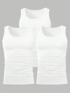 Men's 3-Pack Solid Color Plain Knit Sleeveless Tank Tops, S-Xxl Sizes, Comfortable & Stylish Underwear, Casual Daily Wear, Summer Fashion