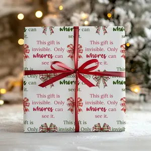 [Sale off up to 50%] Inappropriate Christmas Wrapping Paper | Funny Adult Gift Wrap with Plaid Bow | Offensive Holiday Gag Gift, White Elephant