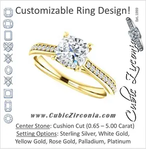 Cubic Zirconia Engagement Ring- The Luci Swan (Customizable Decorative-Pronged Cushion Cut with Pavé Band)