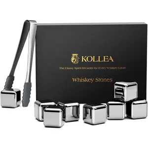 Kollea Whiskey Stones, 8 Packs Stainless Steel Whiskey Chilling Rocks, Reusable Ice Cube for Drinking, Fathers Day Birthday Gift for Men Whiskey Lovers, Bourbon, Cognac, Scotch, Gin, Beverage Kollea