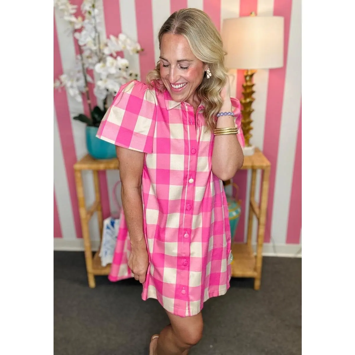 The Glam Check Dress in Pink