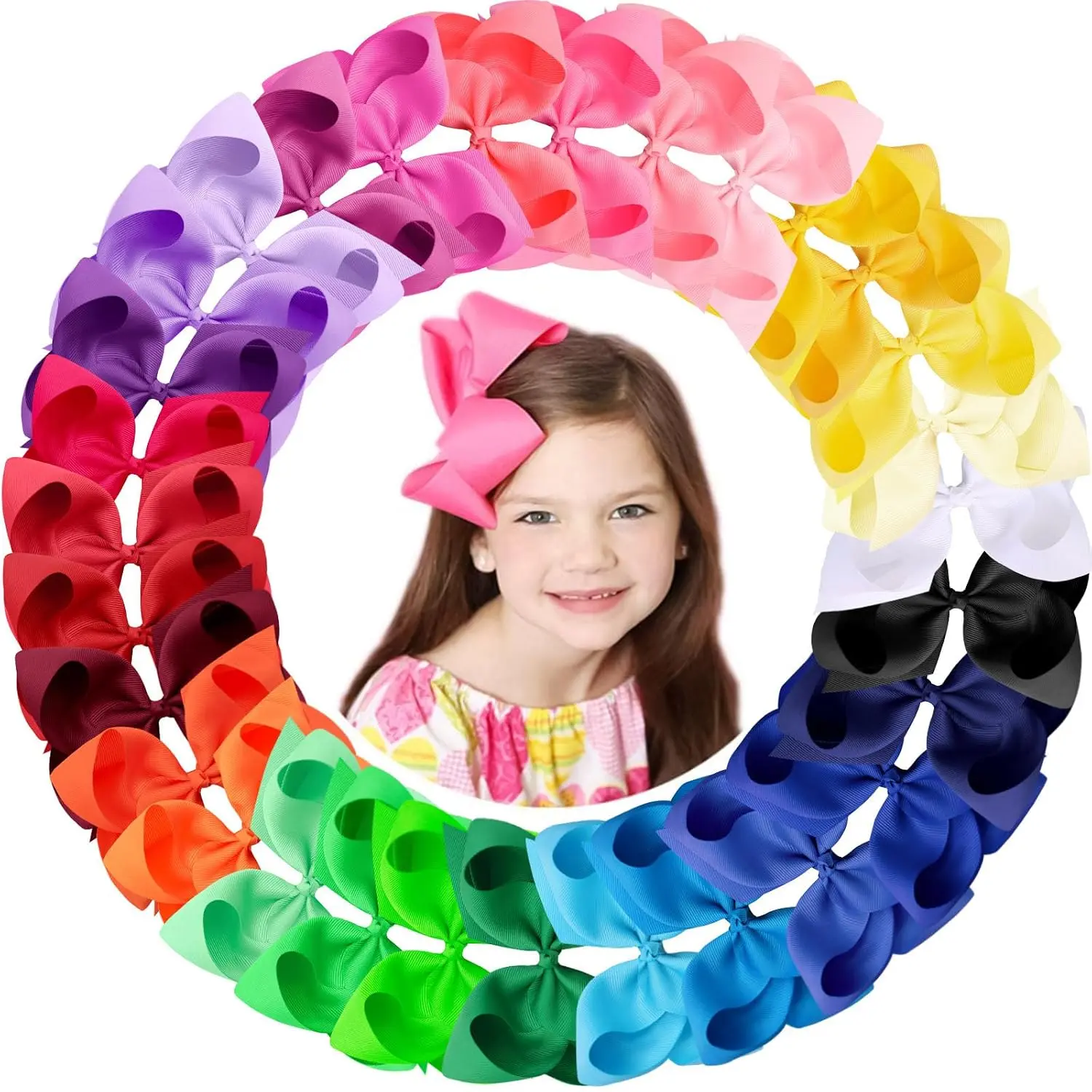 Hair Bows for Girls, 12 Colors 6 Inch Grosgrain Ribbon Hair Bows Clips Alligator Clips Barrettes Hair Accessories, Back to School, Party, Photography, Christmas, Travel