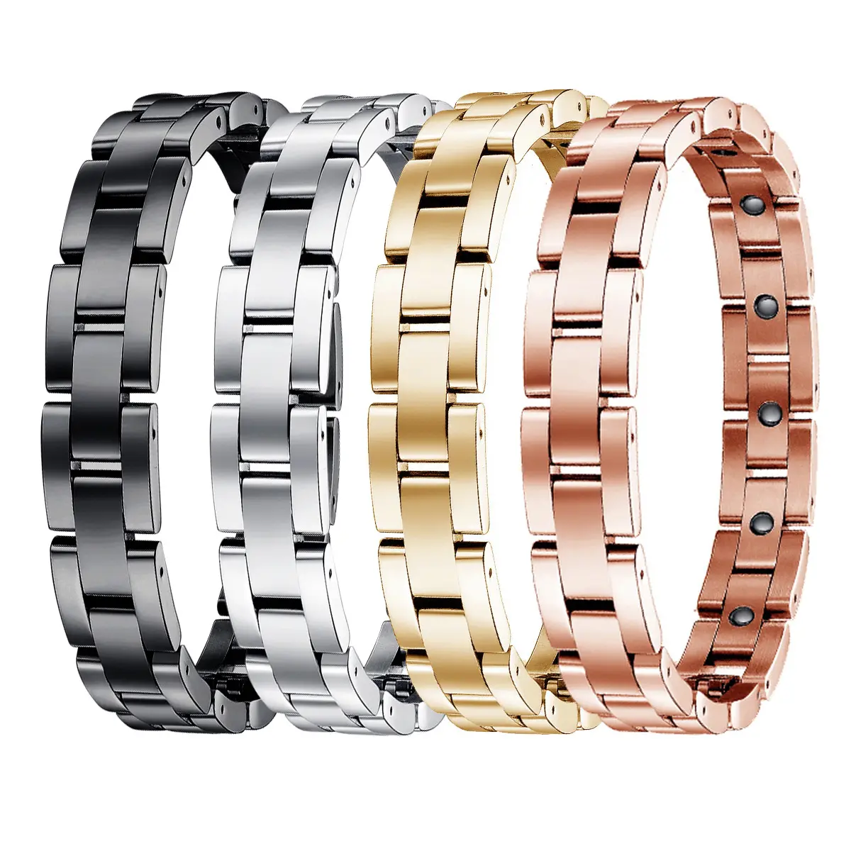 European and American Style Vacuum Electroplated Black Titanium Steel Ion Bracelet - Magnetic Design, Radiation Protection, Fatigue Reduction, Negative Ion Purification