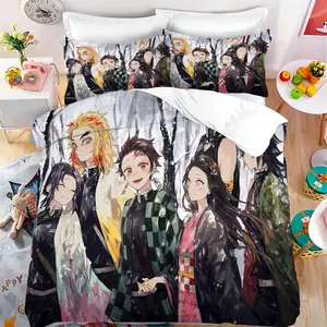 Demon Slayer Anime Bedding Set, 2-3 Piece Includes Fitted Sheet and Pillowcases, Lightweight Microfiber, Soft Comfort