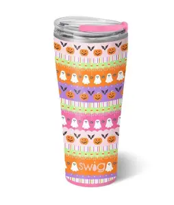 Swiglife Halloween Creepy Cute Trick or Treat XL Mega Party Tumbler 32oz Stainless Steel Double-Wall Vacuum-Sealed Drinkware with Silicone Lid Beverage Flasks