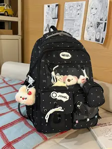 New Polka Dot Bow Print Large Capacity Backpack, Multiple Colors Available, Plush Charm, Sweet College Style, Fashionable Travel Bag