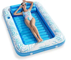 Inflatable Tanning Pool Lounger Float - Jasonwell 4 in 1 Sun Tan Tub Sunbathing Pool Lounge Raft Floatie Toys Water Filled Tanning Bed Mat Pad for Adult Blow Up Kiddie Pool Kids Ball Pit Pool (L)