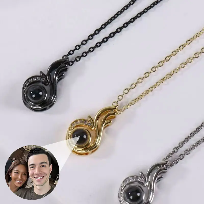 Women's Custom Photo Projection Angel Wing Necklace - Elegant Heart Shaped Engraved Pendant Gift for Birthday, Anniversary DZXL3728, Elegant Necklace, Heart Shaped Necklace