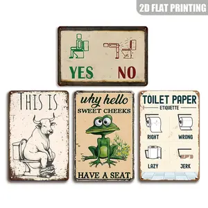 2D Flat, 4pcs Bathroom & Toilet Quotes Metal Tin Signs Wall Hanging Posters Decorative Signs & Plaques, Office Home Decor, 8x12 Inch Wall Art Indoor Outdoor Decoration For Home, Bathroom, Toilet, Bedroom, Living Room