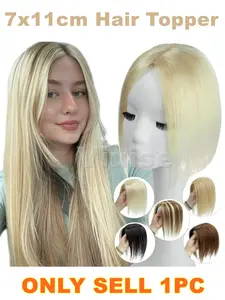7*11cm Human Hair Toppers,Realistic Seamless Hair Block Patch, Seamless Design, Medium Part Style, 100% Human Hair Extensions, Easy Wear and Remove, Suitable for Daily Use, Weddings, Parties