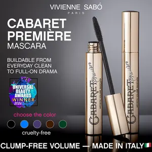 Vivienne Sabó Cabaret Premiere Mascara, Volume and Length, Defining, Curling, No Flaking, No Clumping, Smudge Proof, Washable, Cruelty-Free, Made in Italy