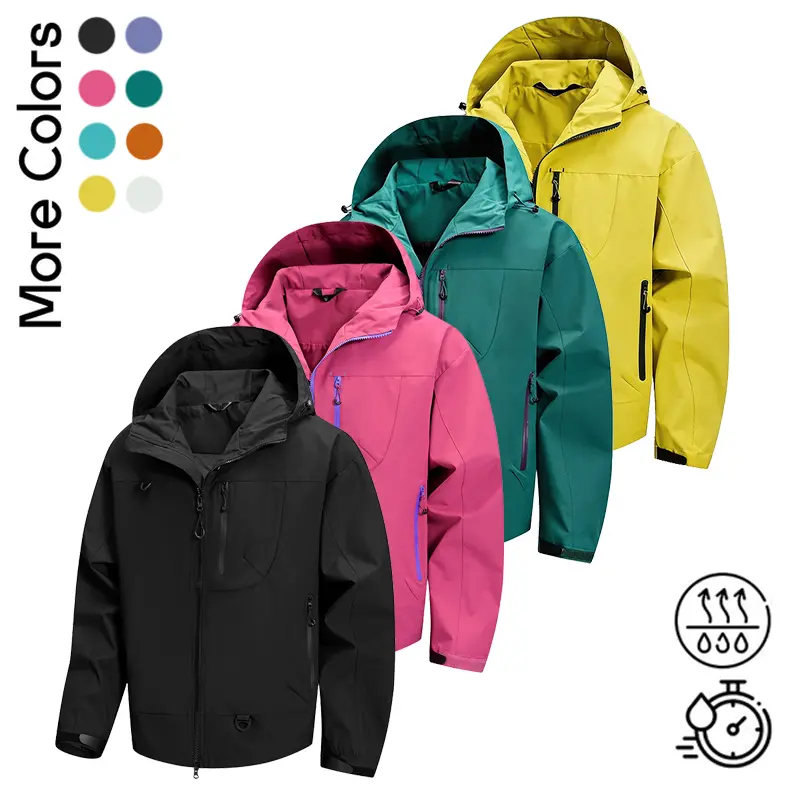 Men's Plain Polyester Long Sleeve Multi-Color Hooded Outdoor Coat - Splash-Proof, Windproof, Breathable, Lightweight, Tear-Resistant Windbreaker - Versatile Menswear Outerwear for Mountaineering, Daily Commuting