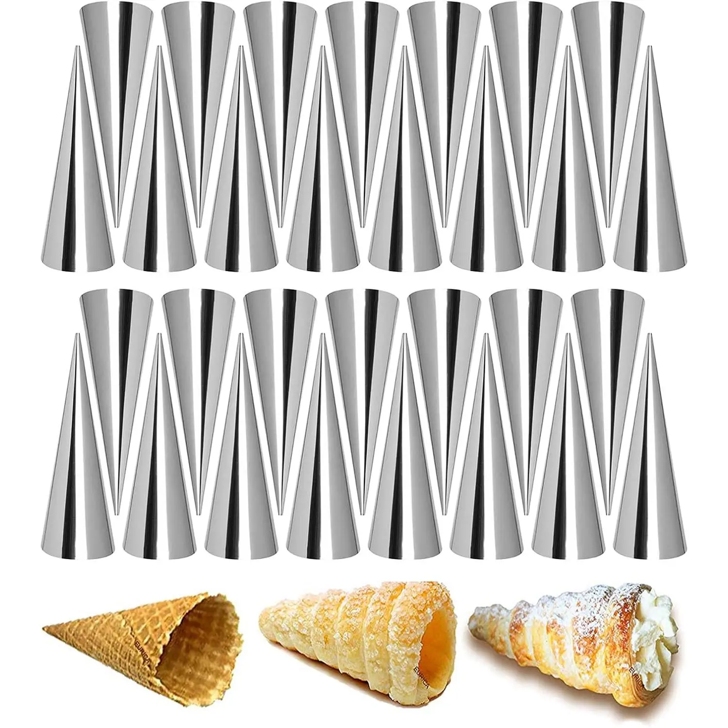 30pcs Non-Stick Stainless Steel Cream Horn Cones Tubes - Conical Croissant Pastry Baking Moulds Set, Cannoli Roll Form, Corner Shaper for Christmas, Anniversary & Daily Home Baking Use