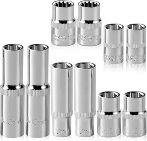 [10-] 10mm Socket Set, 1/4-Inch & 3/8-Inch Drive Impact Socket, 6-Point & 12-Point, Deep and Shallow, Mirror Chrome Finish