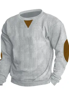 Men's Casual Long Sleeve Crew Neck Sweatshirt, High-Quality Corduroy Fabric, Loose-Fitting Fall Winter Top, Fashionable Daily Wear