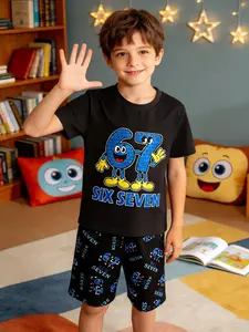 67 Kids Short Sleeve World Book Day Pajamas for Kids,, Six Seven Cute Cartoon Print Sleepwear, Comfortable Fabric, Casual Fitted Style, All Seasons Essential，Valentine Pajamas for Kids