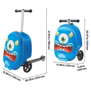 Kids Ride-on Luggage 20 L Capacity 20 Inches Foldable Lightweight with Flash PU Wheels Adjustable Handle TPR Non-Slip Grip for Kids Aged 5+ Blue dual rotating