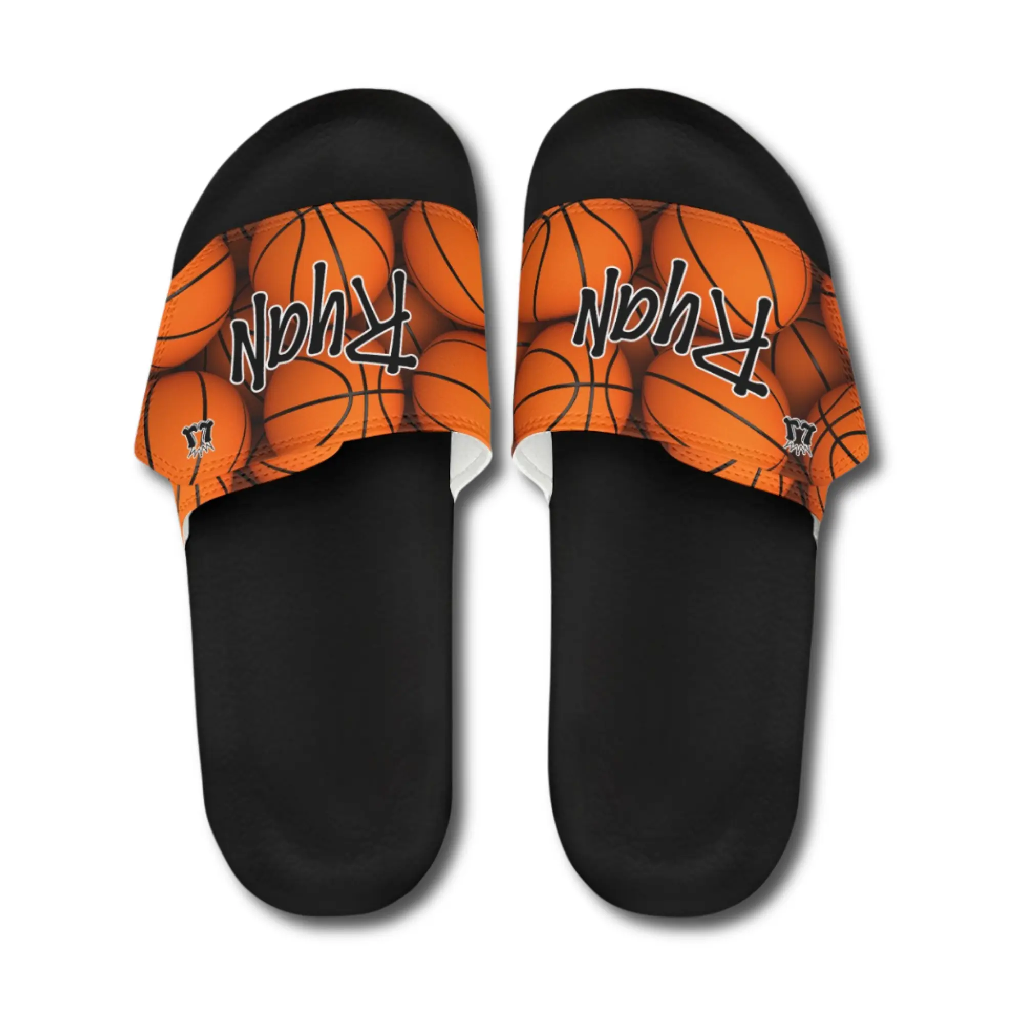 Men's Personalized Basketball Print Slide Footwear - Comfortable, Slip-Resistant PVC Slip-On Slippers with Adjustable Velcro Strap, Casual Shoe
