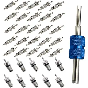 Comprehensive Set: R12, R134a Schrader Valve Cores + Double Head Remover - for Car & Home AC Systems brass nut