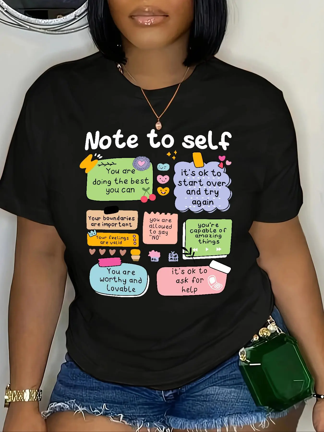 Women's Slogan Print Round Neck Tee, Fashion Casual Crew Neck Short Sleeve T-shirt for Daily Holiday Vacation Outdoor Wear, Ladies Clothes for Fall, F