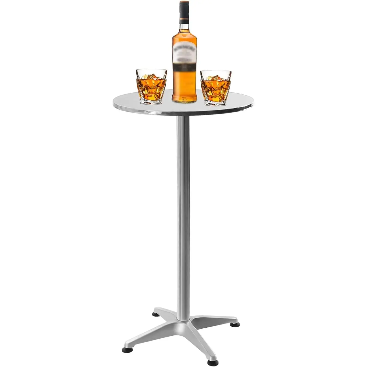 24" Round Modern Foldable Bistro Pub Table - 201 Stainless Steel, Plastic & Space Aluminum Construction, Flip-Up Top Bar Height Cocktail Table, 24.4*24.4*3.62in, 6.8kg/14.99lbs, 132 Lbs Max Load, for Dining Room & Patio, X-Frame Base, 132 Pounds