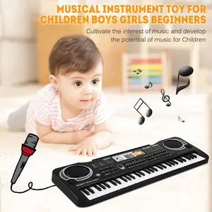 Children's 61 Keys USB Electronic Organ Kids Electric Piano with Microphone 16 Tones 10 Rhythms 6 Demo Songs Portable Dual-Speaker Multifunctional Musical Instrument for Music Intelligence Development