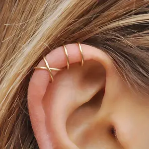 Simple Elegant Dual Layer Cuff Earrings, 316 Stainless Steel No Piercing Clip On Earrings for Men and Women, Fashion Line Ear Cuffs for Daily and Vacation Wear, All Season Jewelry