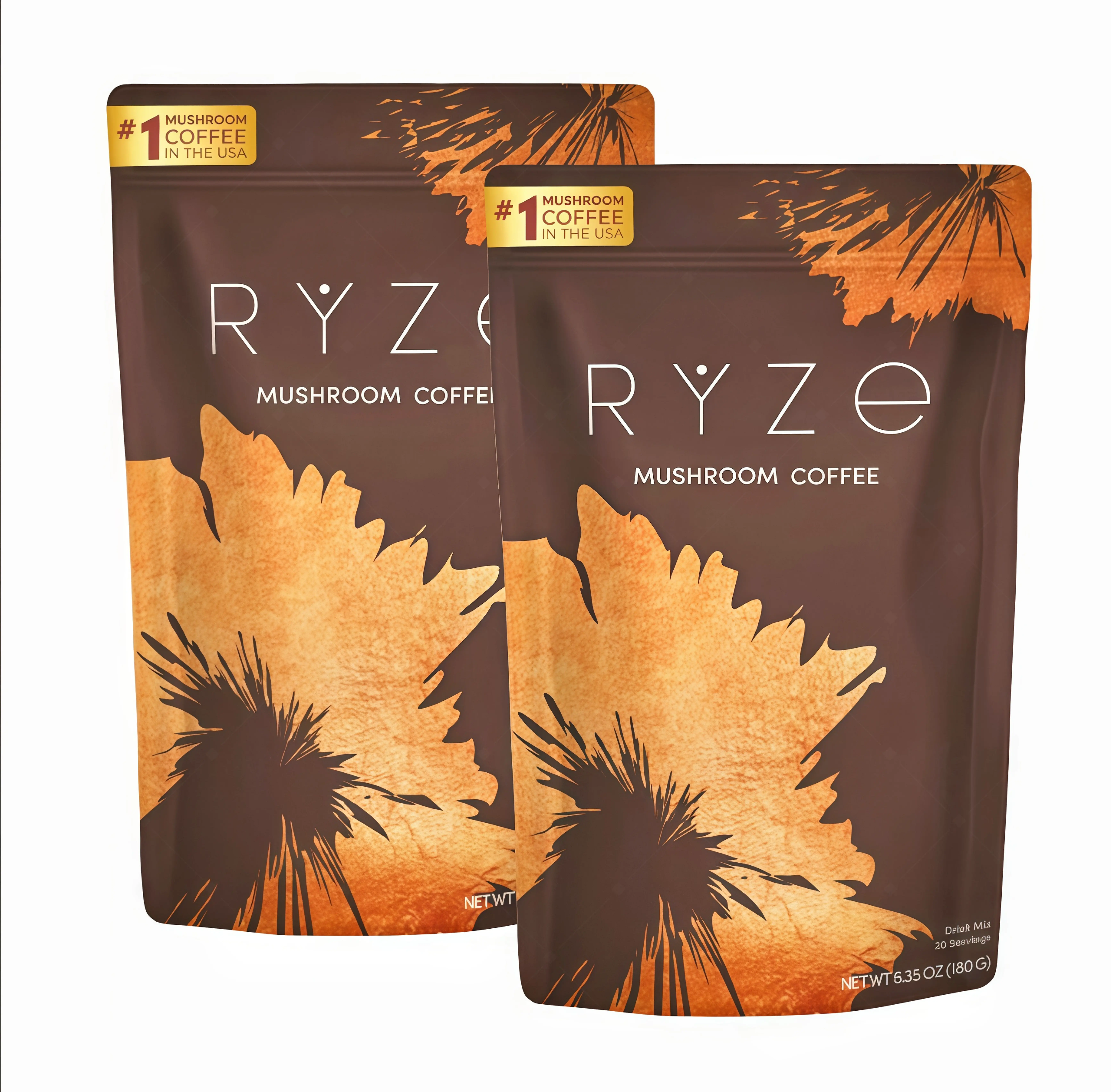 2 Piece RYZE Mushroom Coffee USDA Organic with 6 Adaptogenic Mushrooms and MCT Oil SF USA Grown Instant Coffee for Better Energy, Focus, Digestion, Immunity with Turkey Tail, Shitake, Lion's Mane, 30 Servings Vitamin