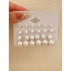 24 Piece Classic Faux Pearl Earrings Set, and Colors Available, Four Sizes, Elegant Style, All Seasons Wear, Stud Earring Jewelry