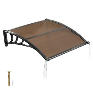 【Summervibes】VEVOR Awnings for Door Entrance, 38 x 40 in, Exterior Front Door Window Awnings with Drainage & ABS Bracket, Rain Snow Sun Protection, Overhang Polycarbonate Door Canopy for Porch Patio, Brown