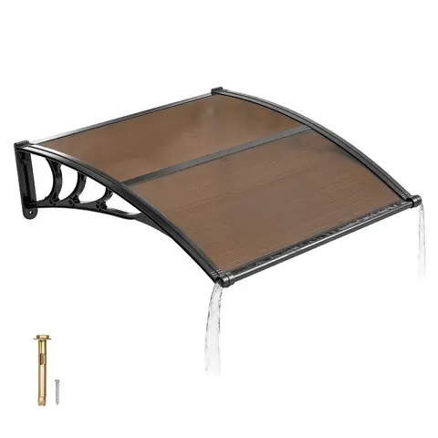 VEVOR Sturdy Front Door Canopy, 38x40 in Polycarbonate Overhang Awning with Drainage, ABS Brackets, Brick/Concrete Fit, Stable Outdoor Safe Parasols Canopies & Shade for Porch, Rain+Sun Protection, Brown#SohoChic, Assembly Required, Summer Heat Reduction