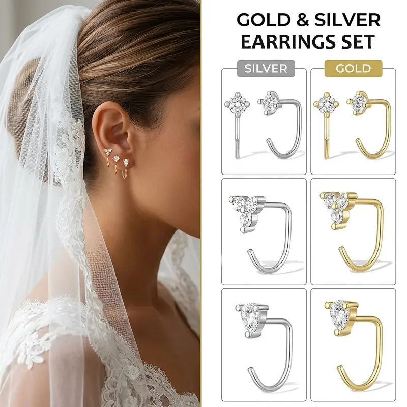 14K Gold Plated Dainty Hoop Earrings Set for Women, Backless Half Hoop Huggie Earrings Featuring Open Hoop Design, Sleep Friendly Jewelry for Multiple Piercings, Minimalist Everyday & Wedding Jewelry Gift Ear Stack Set homedecor