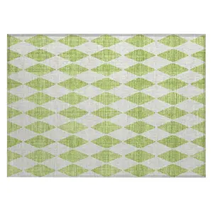 Machine Washable Rug - Indoor / Outdoor - Kids / Pet Friendly Diamond Area Rug - Lime Green # 578