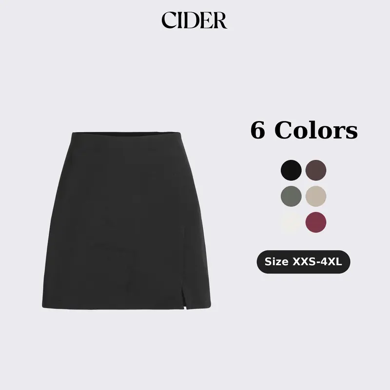 Cider Women's Fitted Woven High-Waist Zip-Up Slit Mini Skirt - Minimalist Women's Bottoms,sohochic