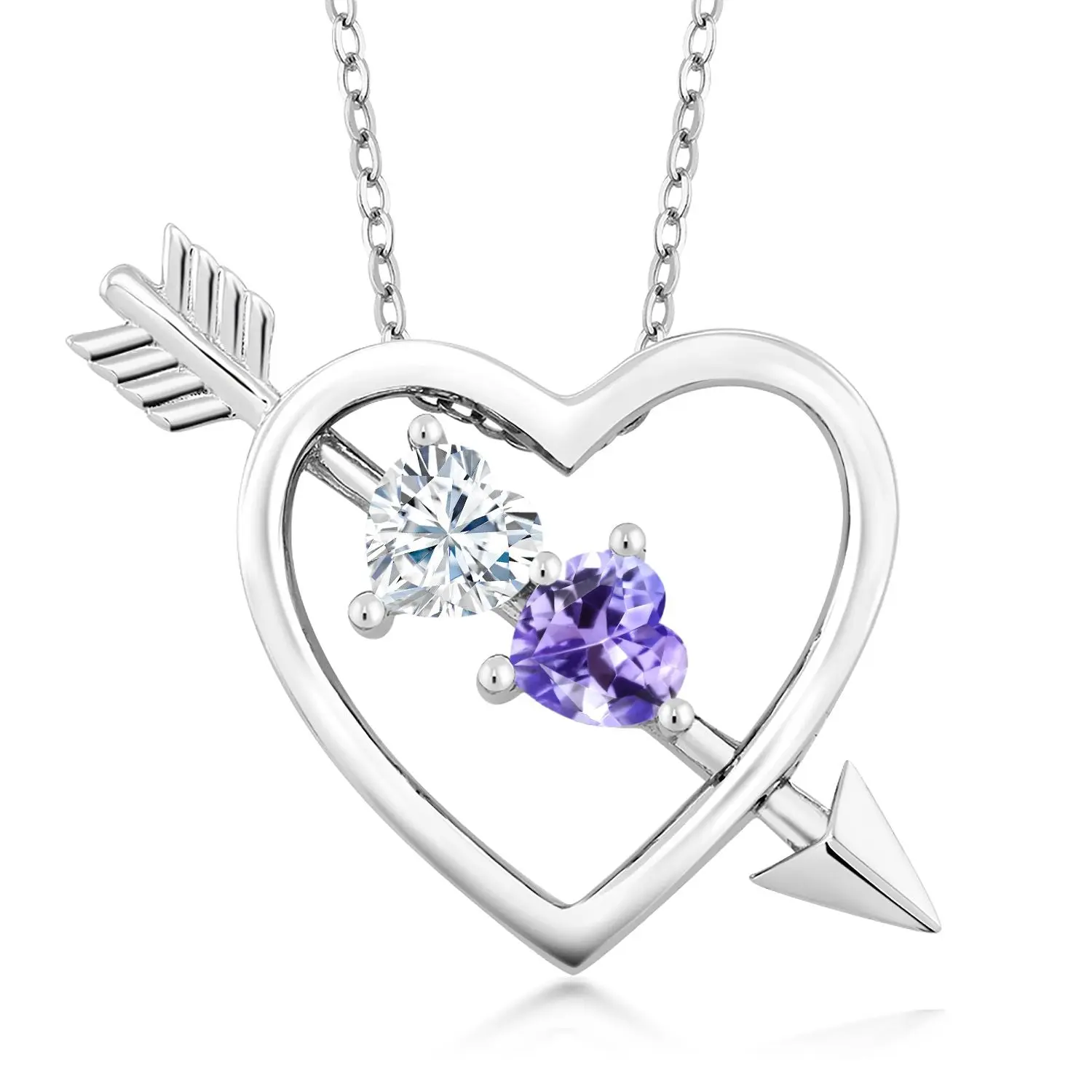 925 Sterling Silver Blue Tanzanite Pendant with Chain Set with Moissanite (0.92 Cttw)