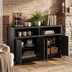 Spacious 55" Farmhouse Buffet Sideboard Cabinet – 4 Doors, Adjustable Shelves, Ample Storage – Wooden Coffee Bar for Kitchen, Dining Room, Living Room, Entryway