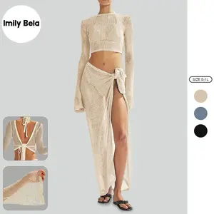 Imily Bela Women's Swimsuits Cover Ups Set for Crochet Bathing Suit Hollow Out 2 Piece Bikini Coverup Beach Swimwear