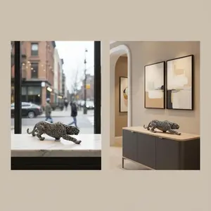 Modern Crack Leopard Sculpture, Luxurious Home Decor Ornament, Unique Desktop Centerpiece, Stylish Table Decoration, Interior Decoration Accessories, Figurines For Adults, Statue