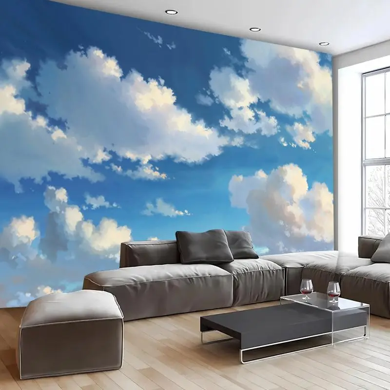 1pc Polyester Blue Sky White Clouds Wall Hanging Tapestry - Large 3D Effect Backdrop, Easy-Hanging Home Supplies, Indoor Decor for Living Room Bedroom, No Electricity Needed, Synthetic