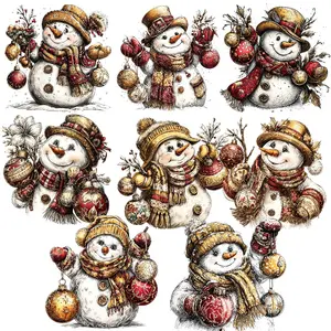 Festive Winter Snowman Heat Transfer Vinyl Set, DIY Personalized Clothing Decor, Easy Cut & Iron-On, Washable, 8 Pieces, Crafts