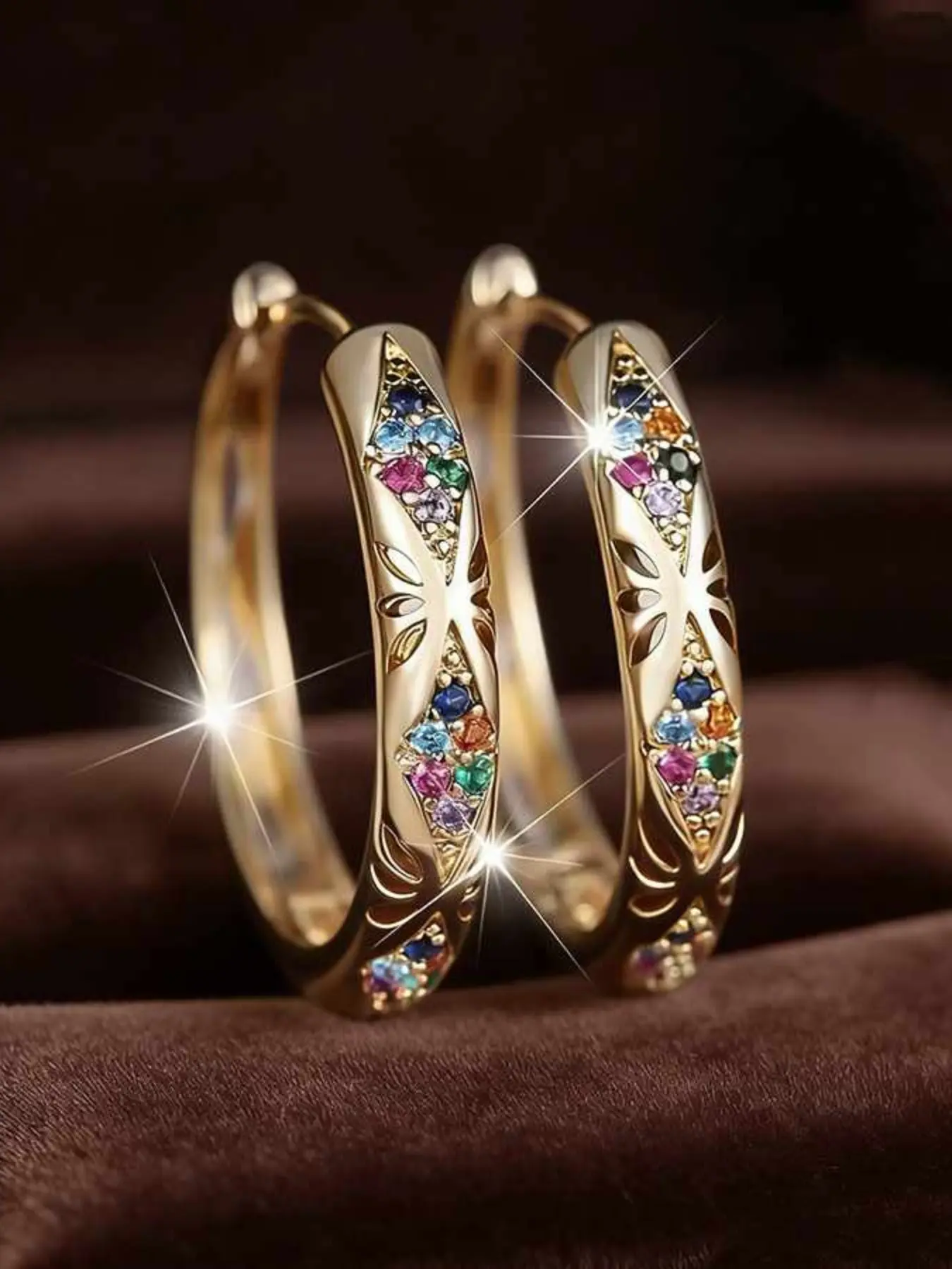 1 Pair  Women's Zircon Earrings, Copper Kc Studs, Ethnic Pattern, Elegant Style, Perfect for Parties, Weddings, Music Festivals, Vacations, Graduations，Gift, Trendy Jewelry